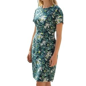 CREATIVE COMMUNE Green Floral Short Sleeve Cut-Out Shift Dress Women's Medium